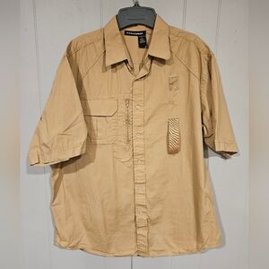 ROCAWEAR Cotton Button-Up Shirt Men's Large Khaki Tan Short Sleeve Streetwear
